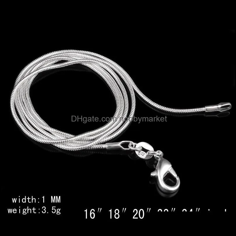 DHL Free 1MM 925 sterling silver smooth snake chains choker necklace For women`s Fashion Jewelry in Bulk 16 18 20 22 24 inch
