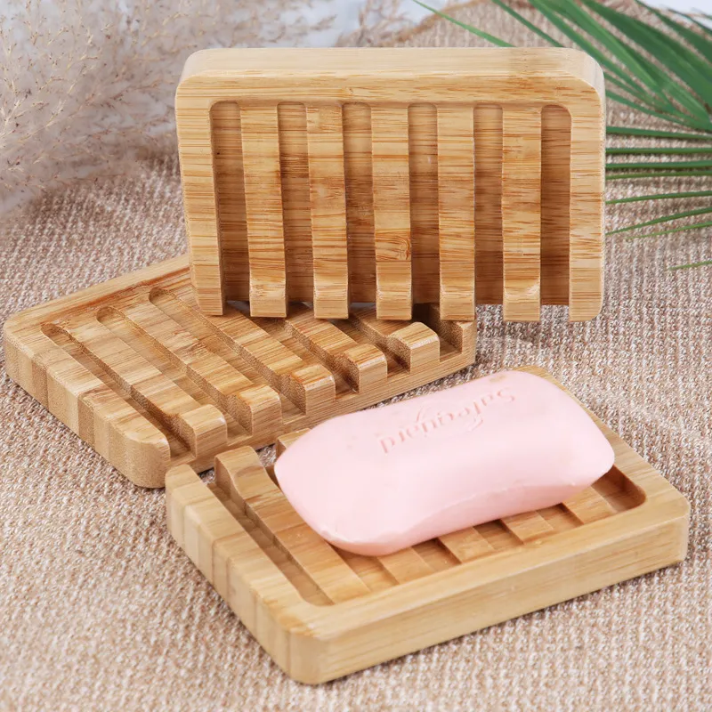 Square Bamboo Bamboo Travel Soap Case One Layer Draining Soaps Tray