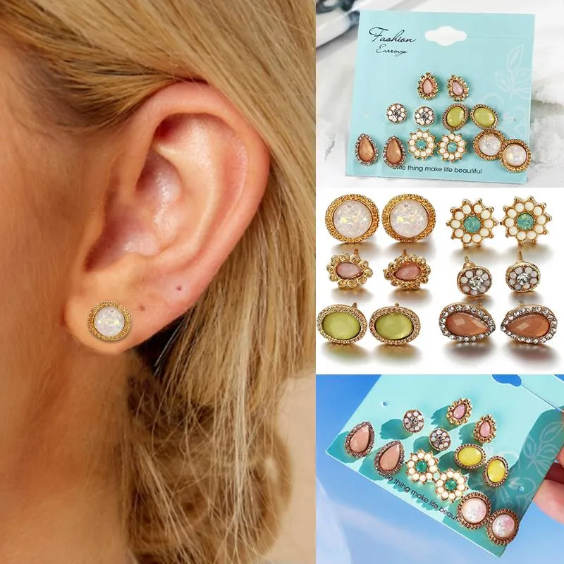 Stud Earrings For Women 2021 Arrival Opal Earring Set Girls Fashion Accessories Fire Ear Studs Sweet Mix D30