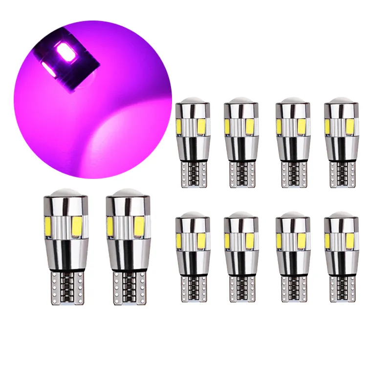 10 pçs / lote bulbos de carro rosa canbus t10 w5w 5630 6SMD LED para auto placa de licença luz lâmpada 12v