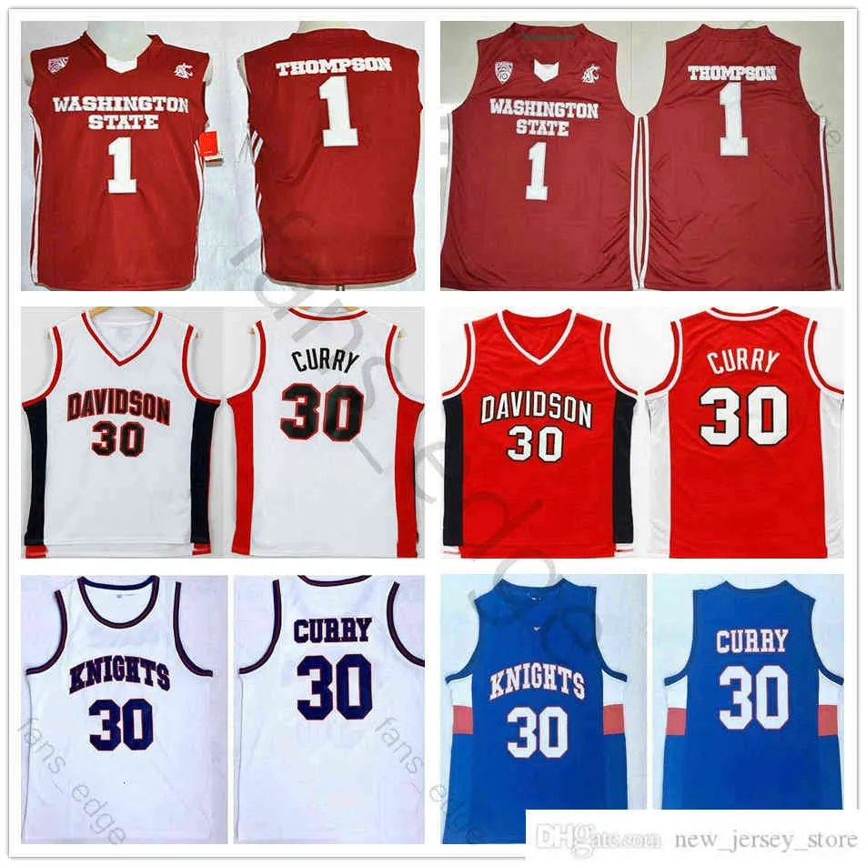 NCAA Davidson Wildcat College Stephen 30 Curry Knights Maillot de basket-ball pour homme Klay 1 Thompson State Cougars