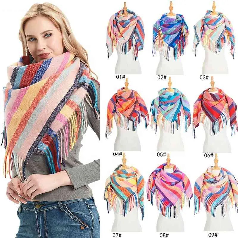 Fashion Winter New Style Thick Warm Autumn Fringe Striped Shawl Tassel Square Scarf