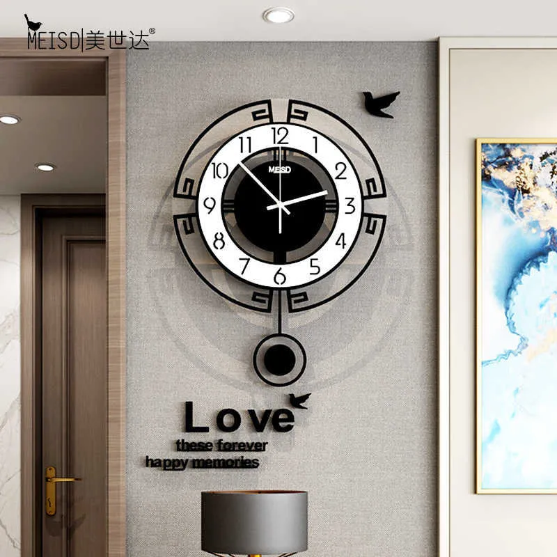 大振れアクリルクォーツサイレント壁掛け時計モダンなデザイン振り子ウォールウォッチクロックステッカーリビングルーム装飾210930
