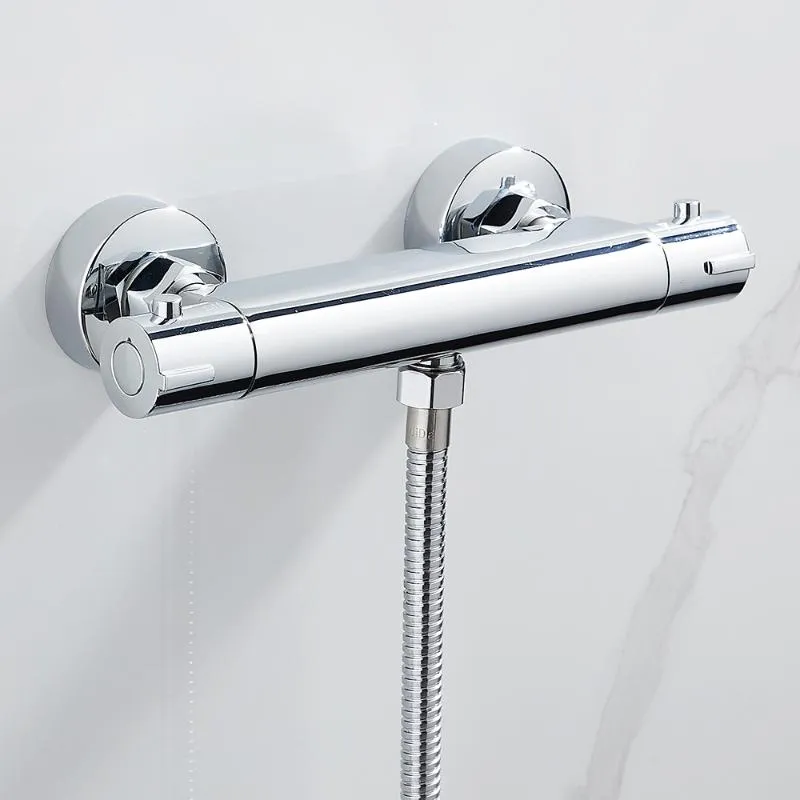Termostat duscharmatur bad dusch kran kontrollventil väggmonterad mixer Tap temperatur twin outlet badrumsuppsättningar