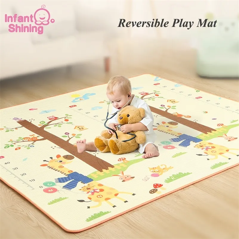 Младенческие сияющие 200 * 180 * 1.5см Baby Play Mat Утолщение экологически чистых детей Playmat мультфильм нескользящая ковровая гостиная Мат 210320