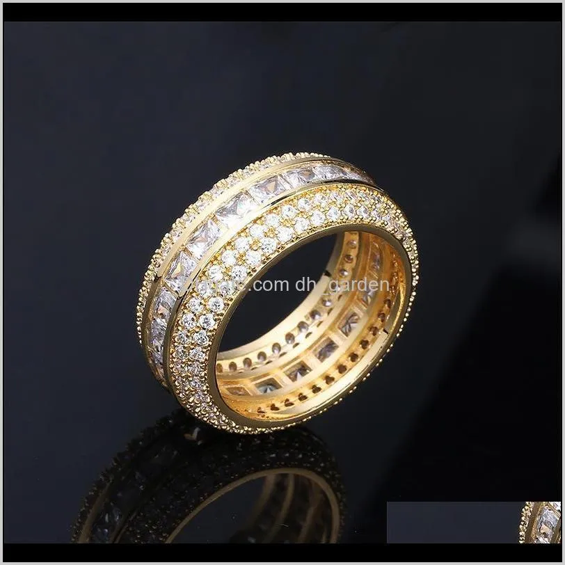 Hip Hop Micro Paved Cubic Zirconia Bling Ice Out Round Finger Rings for Men Hiphop Rapper Jewelry Gold Silver