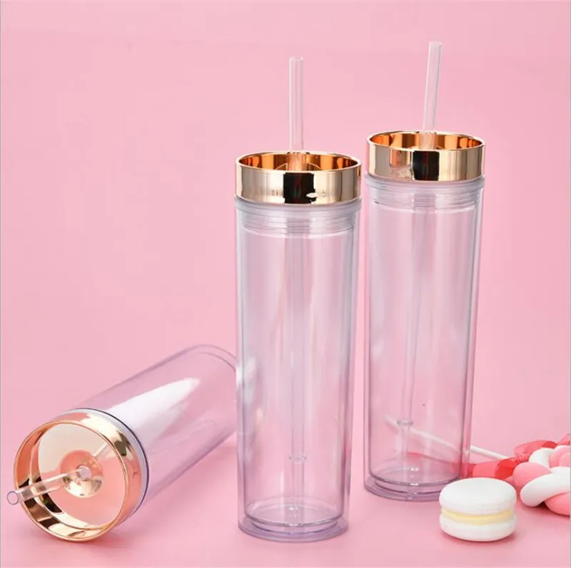 Personalized Straight Tumbler 16oz Acrylic Skinny Tumblers Transparent Straw Cup Portable Coffee Mug Festival Party Supplies