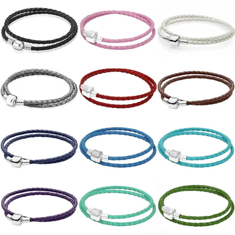 Original Genuine Leather Ball Circular Clasp Snake Chain Bracelet Fit pandora 925 Sterling Silver Bangle Bead Charm DIY Jewelry