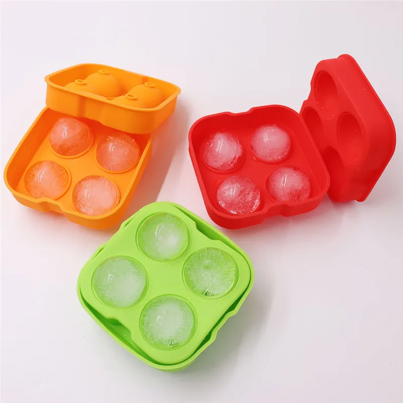Bar Ice Cube Tray 4 Holes Sphere Whiskey Cocktail Ices Tube Mold Silicone Food Grade Popsicle Ball Mould