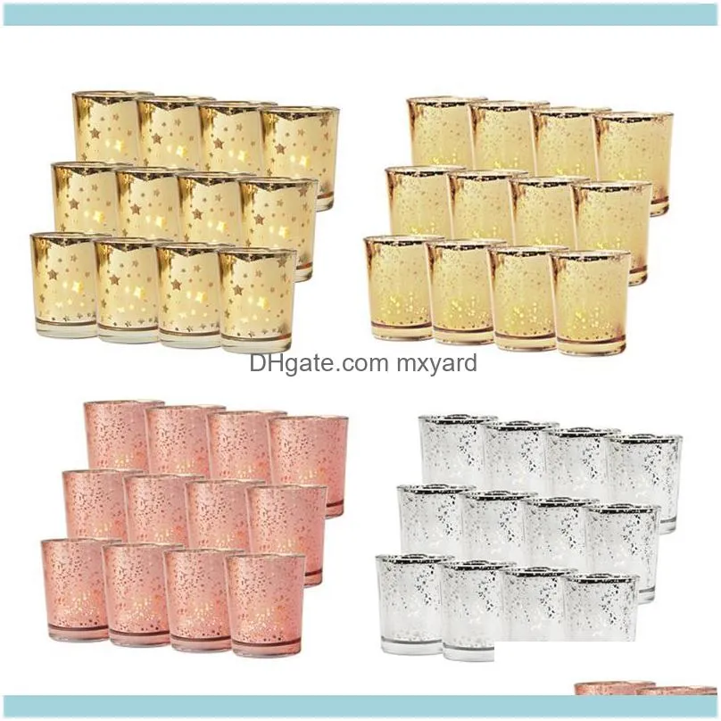 12pcs Golden Plating Star Glass Votive Candle Box Tealight Cups For Weddings Restaurant Parties Household Ornament Holders