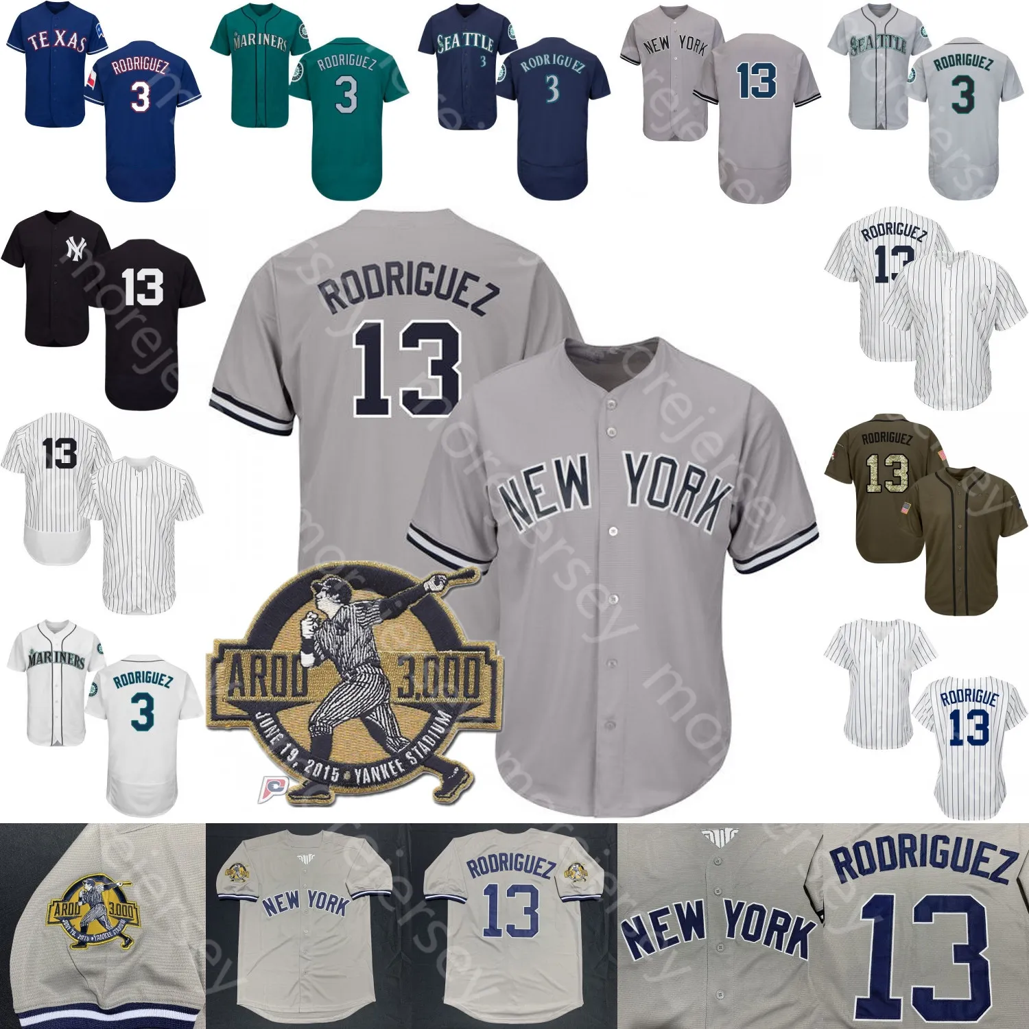 Alex Rodriguez Jersey 3000th Hit Patch Women Salute to Service Blue Green Grey Navy Pinstripe White Player Pinstripe Fans S-3XL