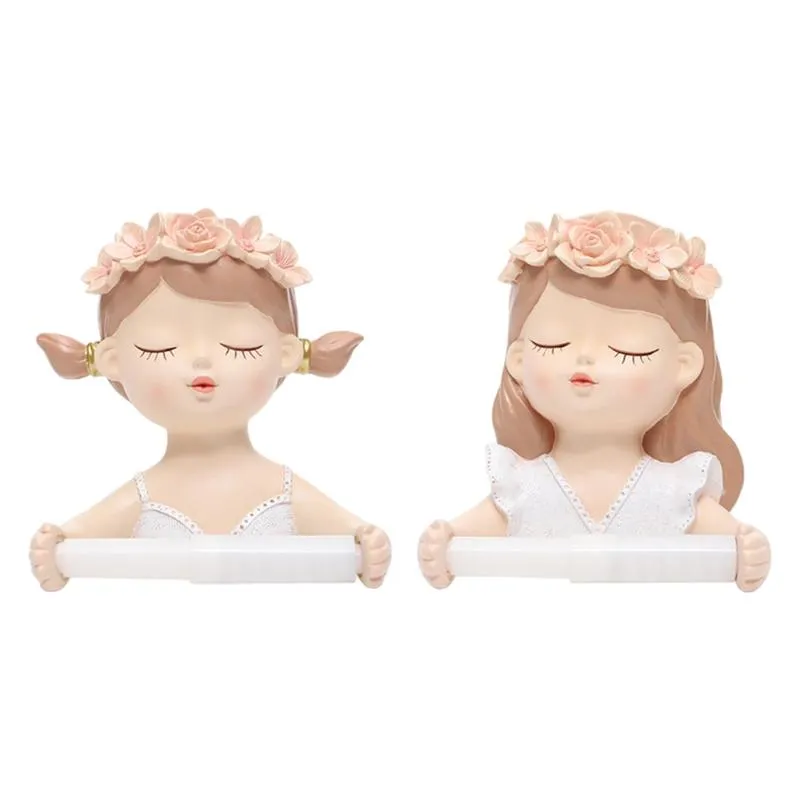 Toilet Paper Holders Decorative Cute Girl Holder Towel Rack Wall Mounted Bathroom Kitchen Roll Tissue