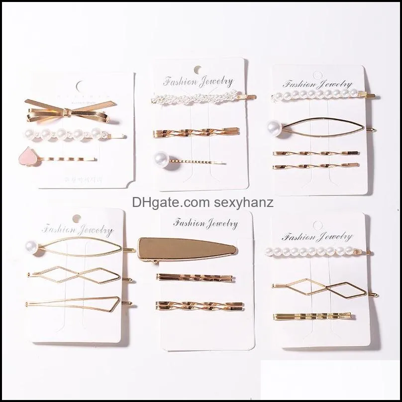 girls Hair Clips diamond hairpins accessories new retro pearl hair accessories crystal card packaging combination hairpin set