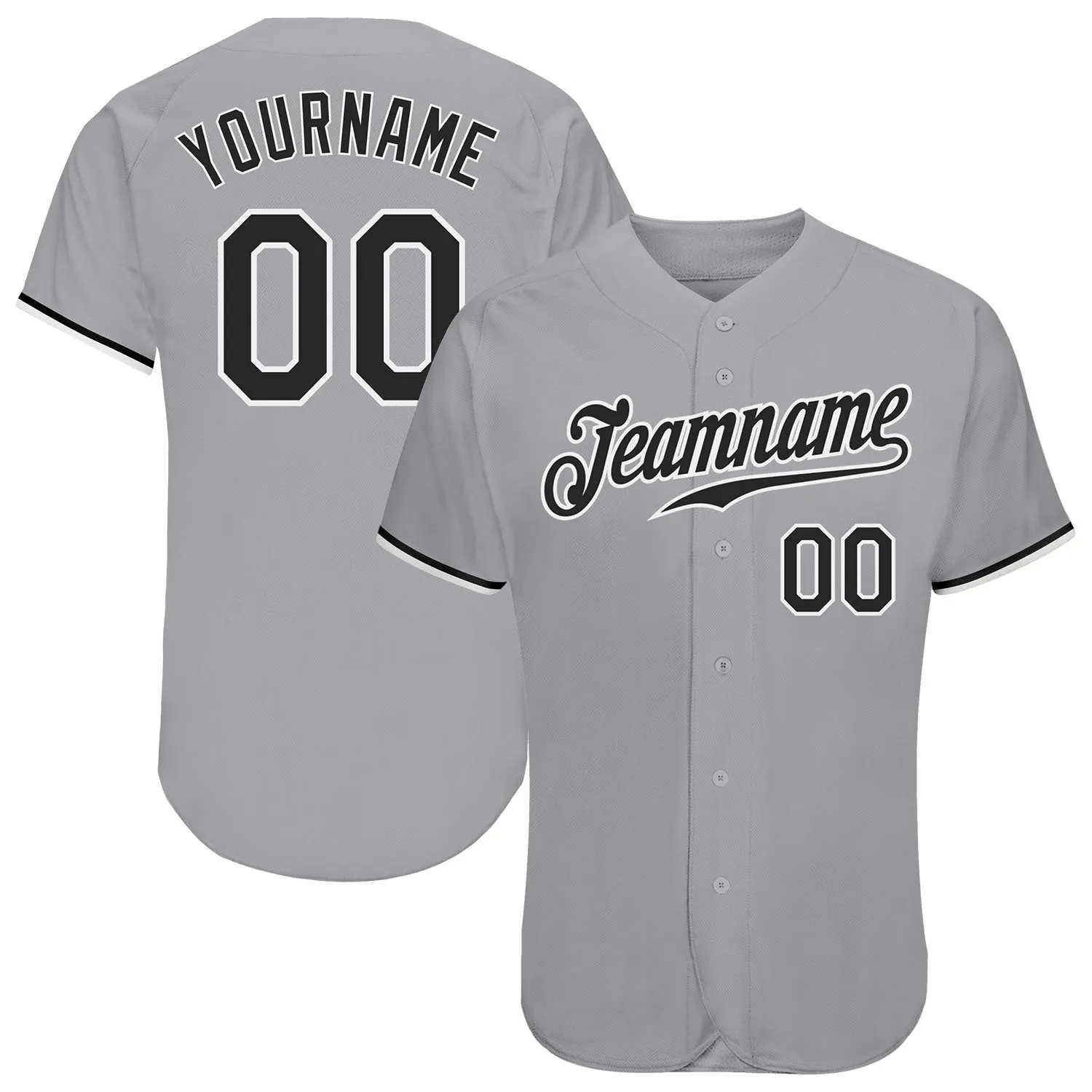 Custom Gray Black-White-3 Authentieke Honkbal Jersey