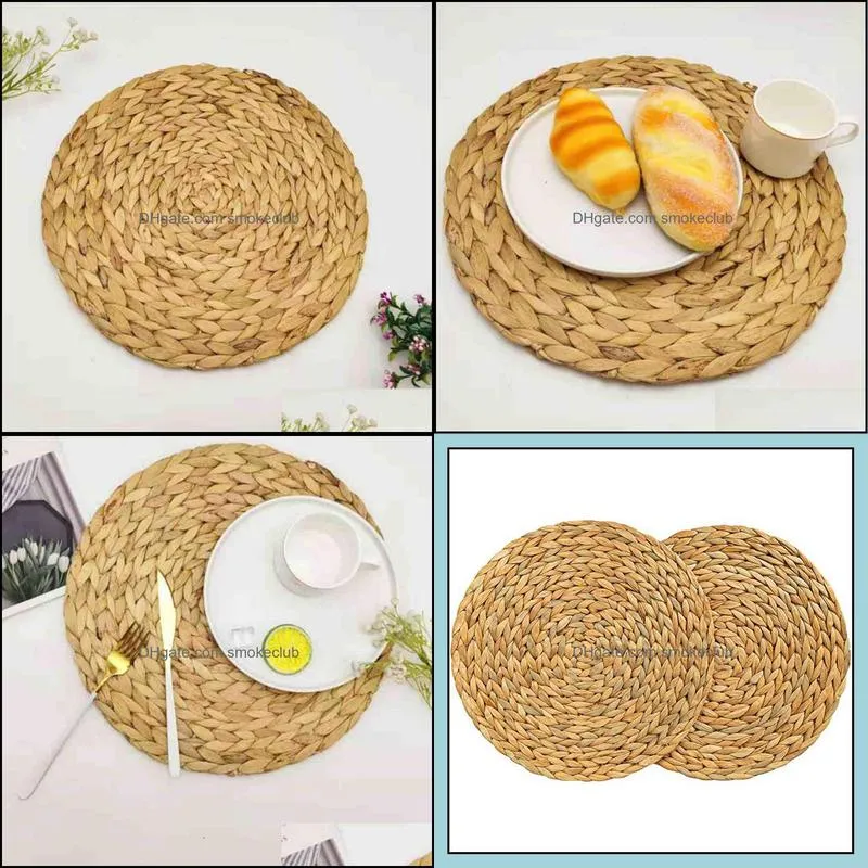 Mats & Pads 2 Pack Round Water Hyacinth Placemat,Quality Woven Wicker Table Place Mats,38cm