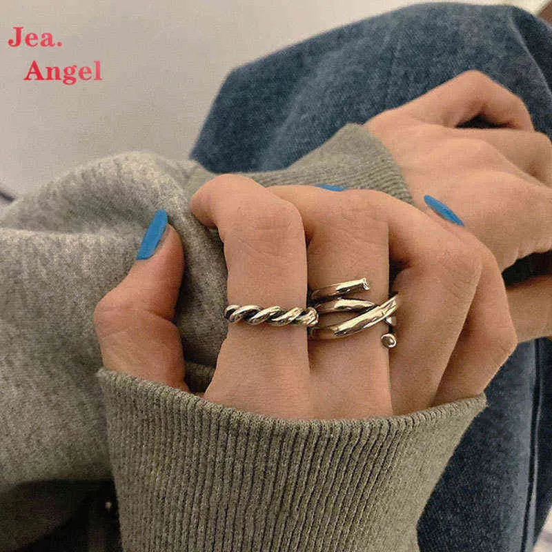 Jea.Angel 925 Argento Croce Twist Line Multi-Strato Anello di Apertura Moda Femminile Semplici Gioielli Fatti A Mano Accessori Per Le Donne Degli Uomini G1125