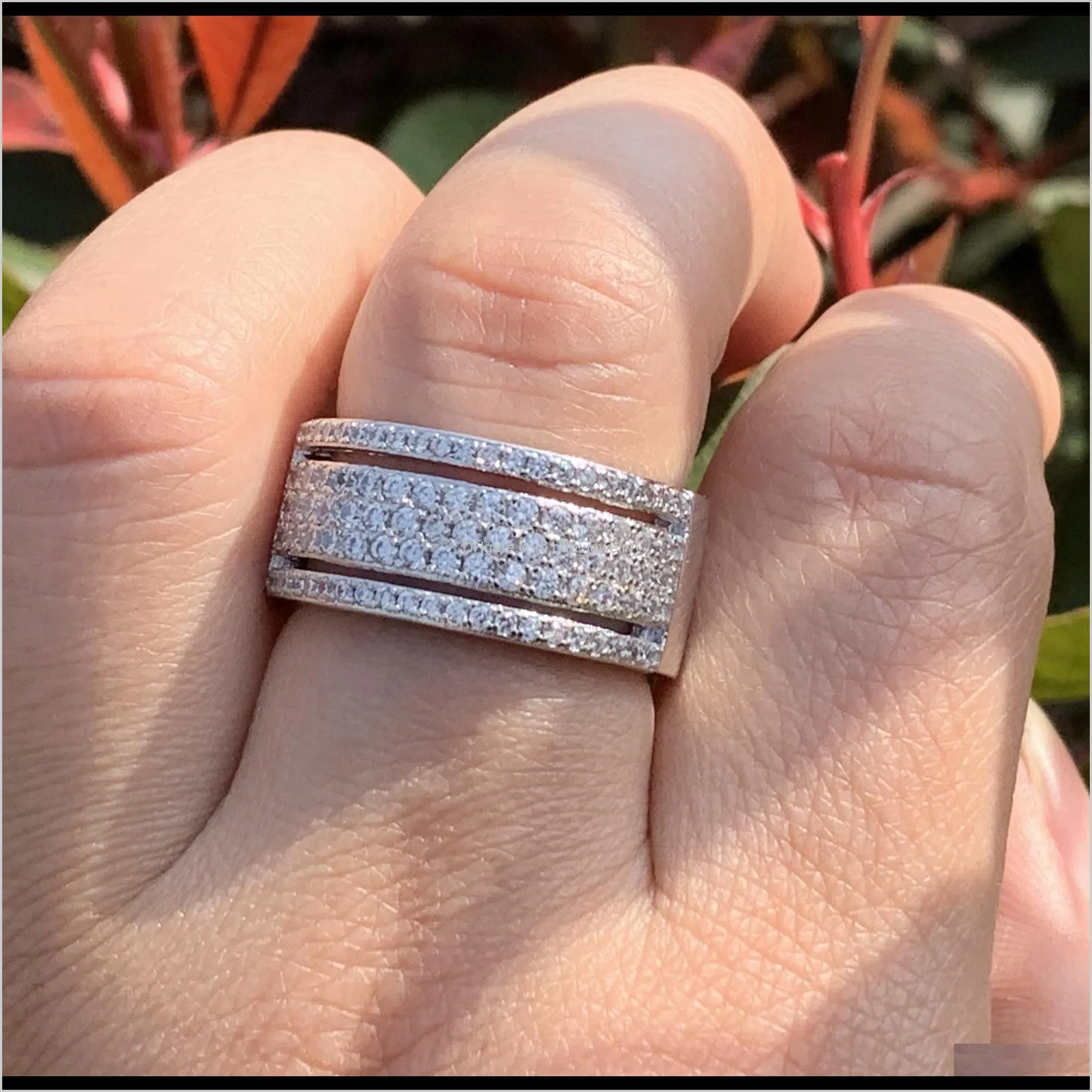 hot sale luxury jewelry real 925 sterling silver pave white sapphire cz diamond tiny gemstones party eternity women wedding band ring