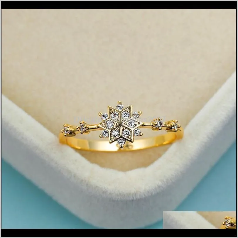 simple female white crystal stone jewelry charm zircon gold thin wedding rings for women vintage bride snowflake engagement ring