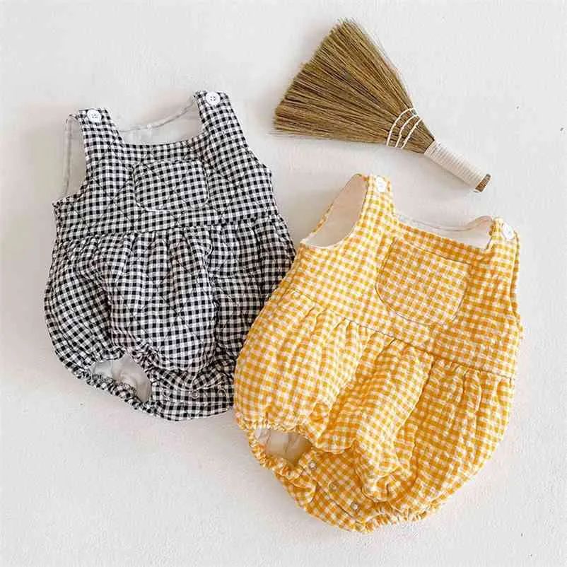 Born Infant Baby Boys Girls Pagliaccetti Abbigliamento Primavera Autunno Kids Girl Grid Vest Addensare i vestiti 210521