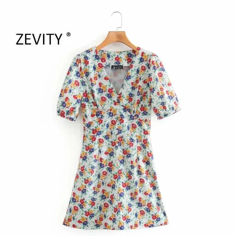Zevity women vintage polks dots print lace up wrapped mini dress chic female puff sleeve casual slim a line dresses DS4149 210603