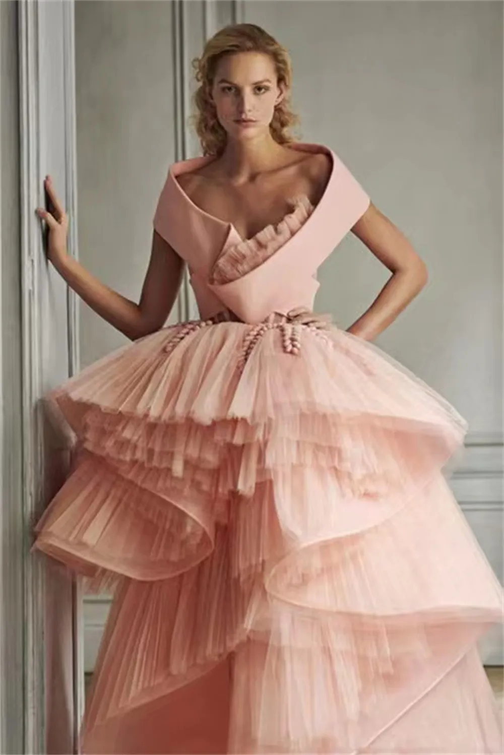 Princess Dresses Multilayered Ruffles Hi-Lo Graceful Evening Dress Custom Made Elegant Short Sleeves Party Gown