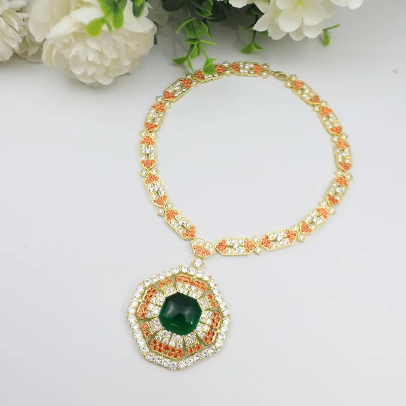 Hanger kettingen luxe mode vrouwen ketting groene hoofd steen oranje verfraaiing partij sieraden merk 2021 patroon