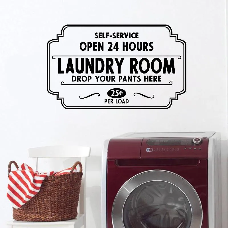 Wall Stickers Laundry Room Sign Decal VinylSelf-Service Drop Your Pants Here Sticker Removable Decor Mural Z084