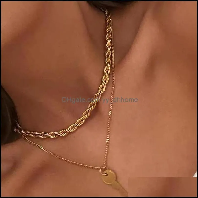 Fashion Gold Silver Color Twisted Rope Chain For Women Men 44/53/60CM Metal Choker 2021 Minimalist Necklaces Jewelry Chains