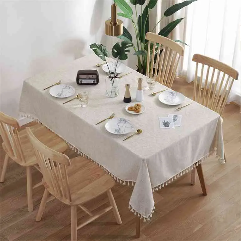 Toalha de mesa de linho retângulo de pano de pano Café decorativo para sala de estar Decoração estética esteira Mantel Mesa 210626