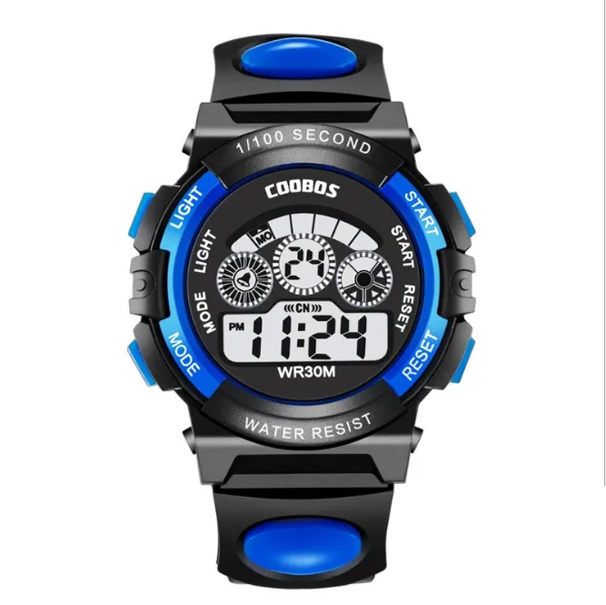 Factory Direct Childrens Boys Smart Quartz Chrono 시계 7 개의 컬러 가벼운 방수 전자 학생 시계 Luminous Alarm 다기능 손목 시계