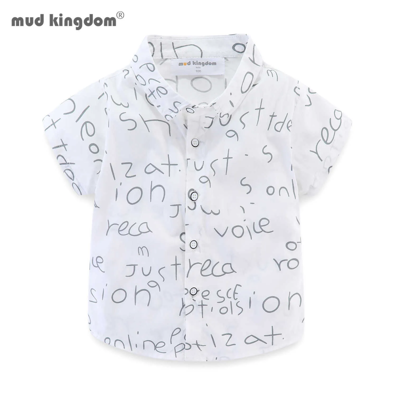 Mudkingdom Summer Boys Dress Shirt with Saying Short Sleeve Solid Lettered Print Turn Down Collar Clothes 210615