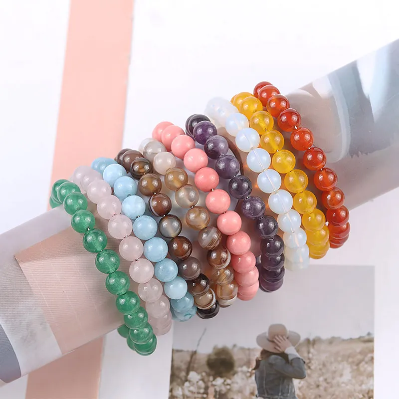 Strand 8mm Merk Merk Luxe Natuursteen Healing Crystal Stretch Beaded Armband Dames Mannen Handgemaakte Precious Edelsteen Ronde Armbanden Sieraden ZWL779