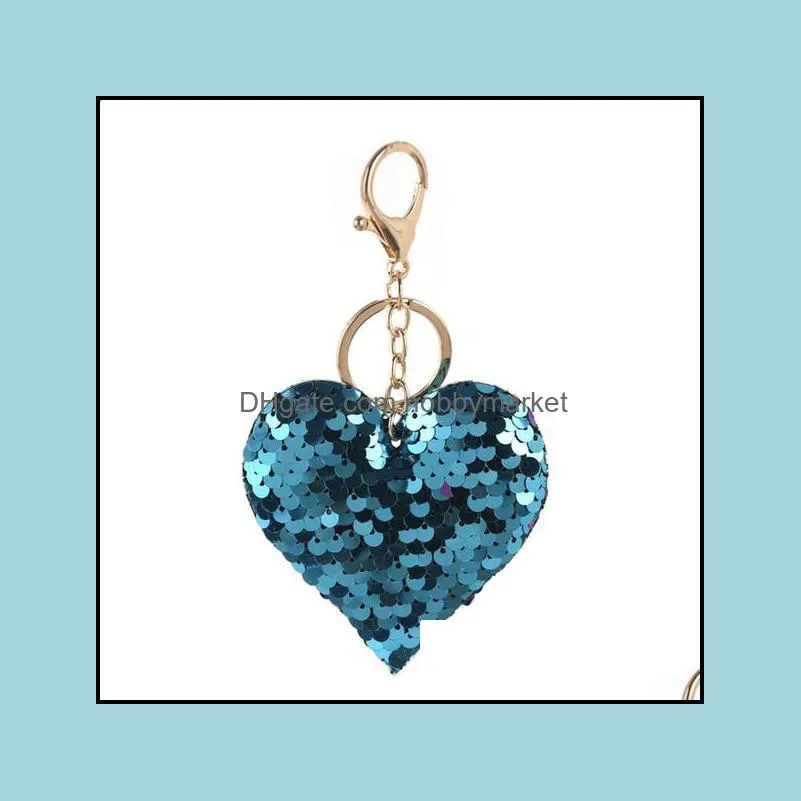 Sequin Heart Keychain Colorful Love Heart Pendant Charm Keychains Valentine`s Day Gift for Party Decaration Supplies