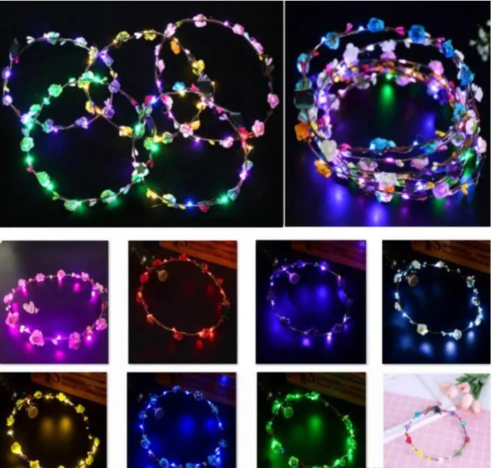 50%off Necklace Flashing LED strings Glow Flower Crown Headbands Light Party Hair Garland Luminous Wreath Wedding Girl kids toys