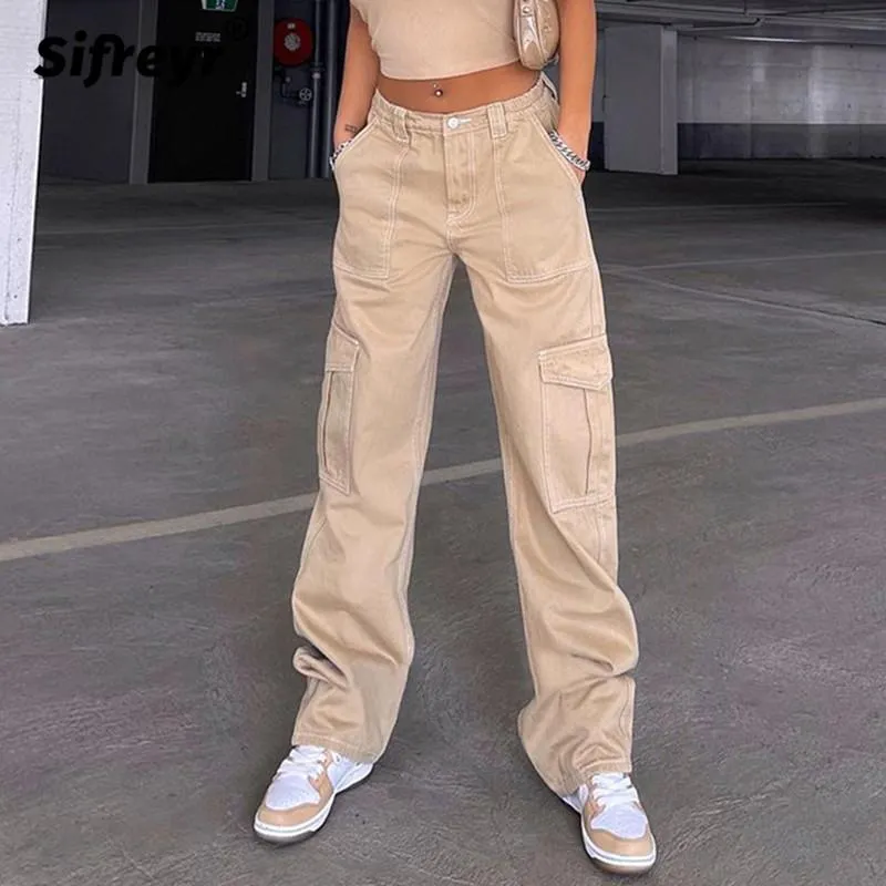 Sifreyr Vintage Baggy Loose Cargo Pants Womens With High Waist Pockets And  Straight Cargo Style Y2K Brown Loose Denim Trousers For Fashionable  Streetwear From Cozycomfy21, $22.63