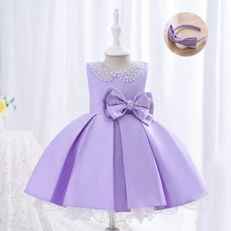 Kızın Elbiseleri Yaz Elbise Bebek Kız Inci Yay Kızlar Parti Düğün Tutu Prenses Çocuklar Çocuklar Için Vestidos 2 4 6 8Y