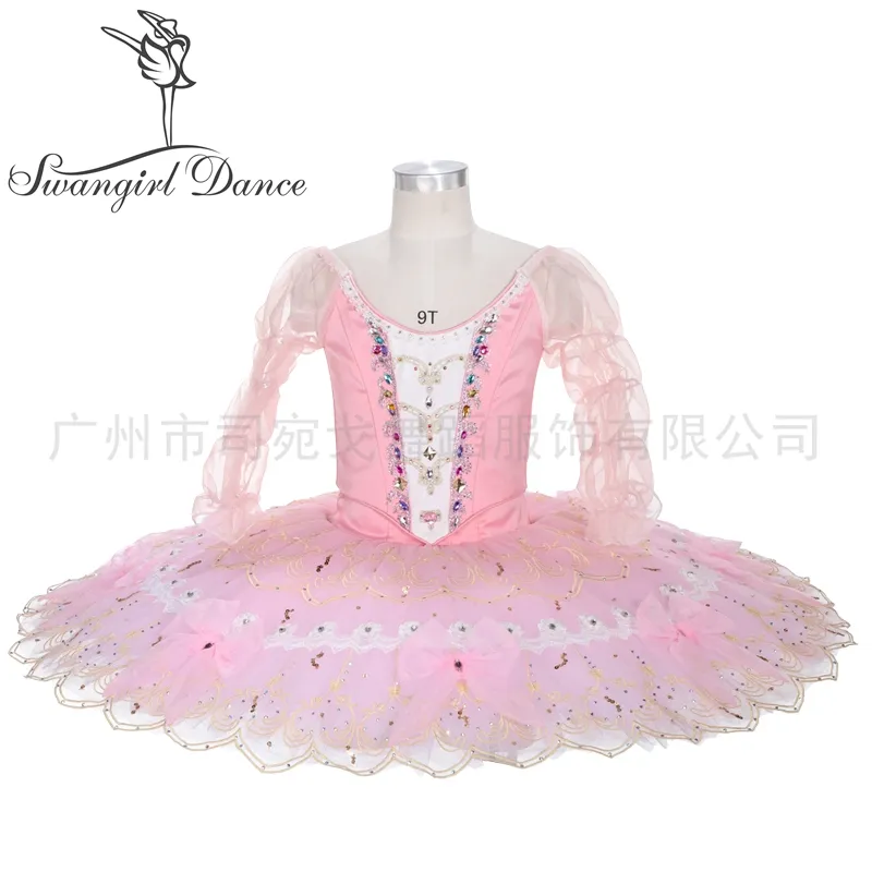 Criança rosa fada boneca variação profissional ballet tutu cosutmes competição pancake tutu bt4072