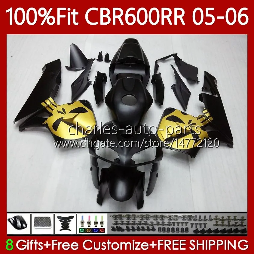 Injektionsformmissioner för Honda CBR 600RR 600F5 600CC 2005-2006 Body 72NO.14 CBR600 CBR 600 CC F5 RR F 5 2005 2006 CBR600F5 CBR600RR 05 06 OEM KOVISWORK SKULL GOLDEN BLK