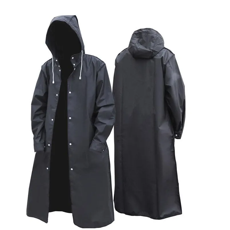 Yetişkin Uzun Su Geçirmez Yağmurluk Kadın kadın erkek erkek yağmurluk geçirimsiz Rainwear Erkekler Eva Siyah Kalınlaşmak Kapüşonlu Yağmurluk Panço 210925