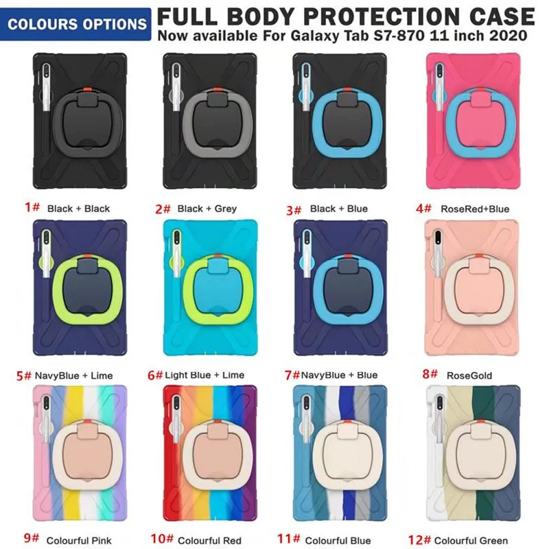 Hybrid Silicone Hard tablet Case With Stand Holder Shoulder strap for samsung Tab S7 11 inch T870/T875 A7 10.4inch T500/T505/T507 S6 Lite 10.4 P610/P615