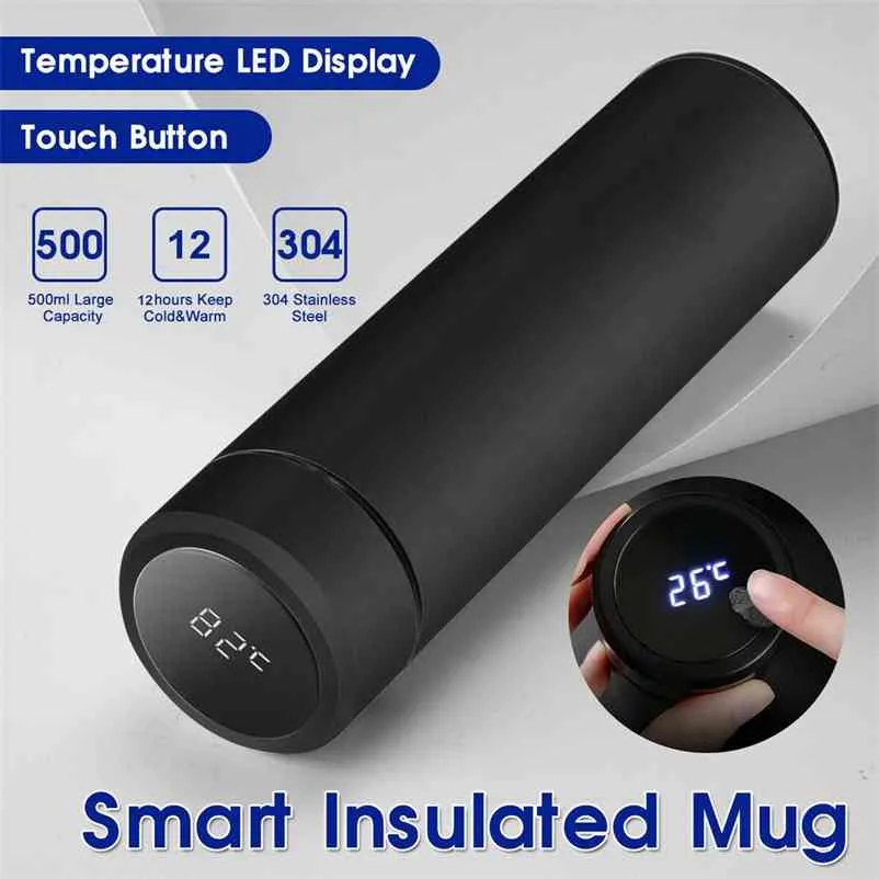 500ml Termo Bottiglia d'acqua Acciaio inossidabile Temperatura intelligente Display a LED Tazza da viaggio sottovuoto Garrafa Termica Termos Para Agua 210913