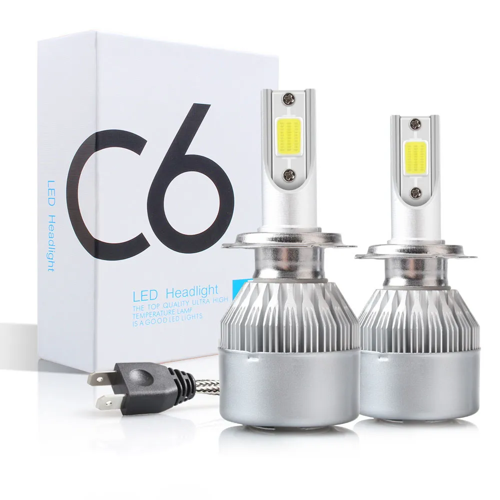 Ampoules de phares de voiture Led C6 H1 H3 H7, H4 880 H11 HB3 9005 HB4 9008 H13 6000K 36W 9-36V, phares automobiles, puce COB, Super luminosité