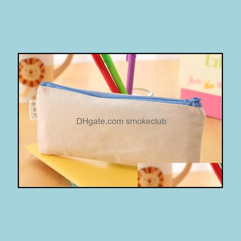 20.5*8.5cmDIY White canvas blank plain zipper Pencil pen bags stationery cases clutch organizer bag Gift storage pouch SN1085