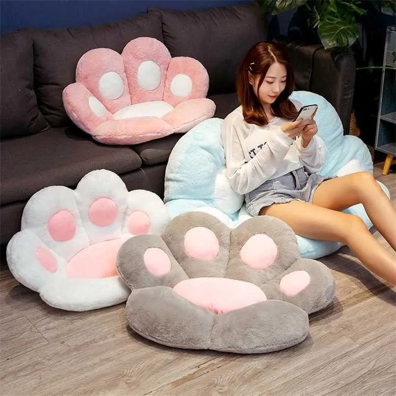 Armchair Seat Cat Paw Cushion for Office Dinning Chair Desk Backrest Decor Pillow Cartoons Massage Child Girl Gift 211203