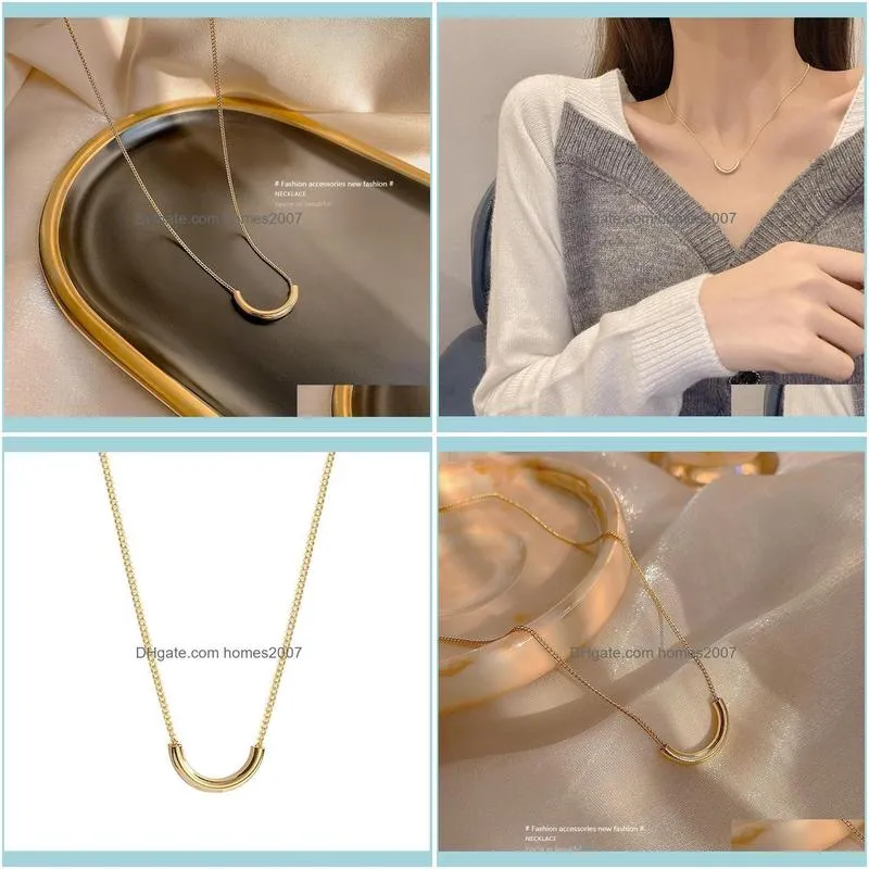 Retro Simple Semicircle Pendant Necklace Stainless Steel Gold Color High Quality Jewelry Woman Crescent Chain Chains