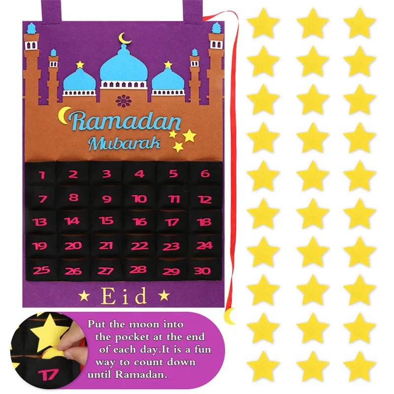 Ramadan Countdown Calendar för barn Ramadan Advent Kalendrar Poster Home Wall Decorations med Star Stickers