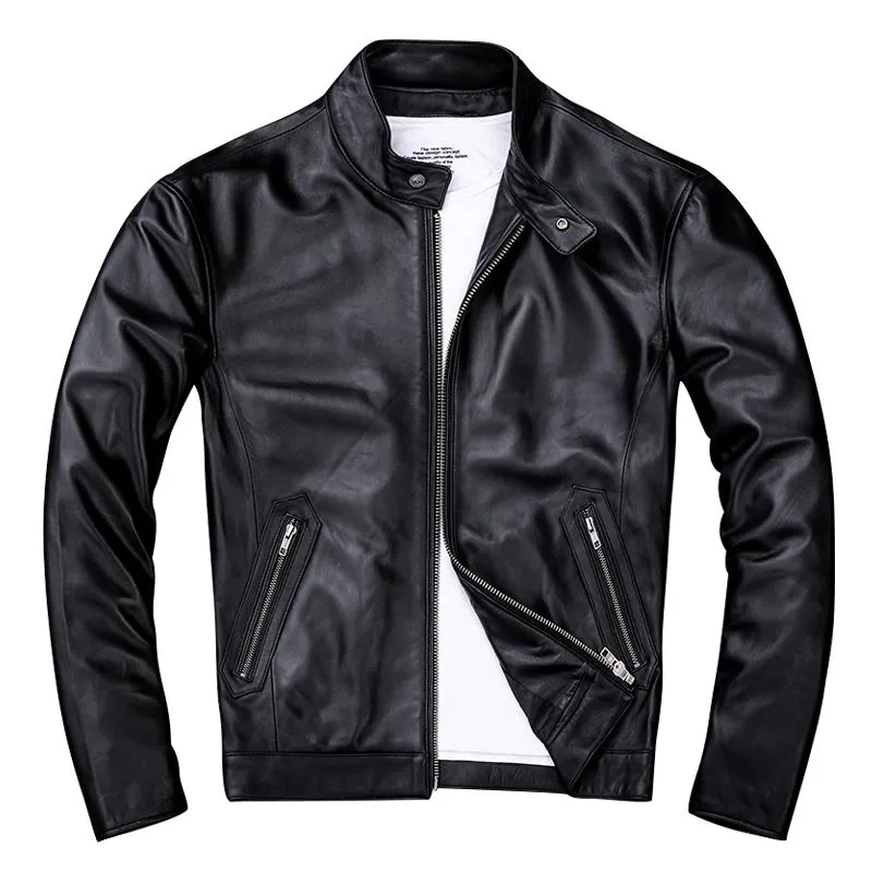 Vestes pour hommes Printemps Naturel En Cuir Véritable Pour Homme Moto Mince Mâle Manteau En Peau De Mouton Biker Mode Vêtements