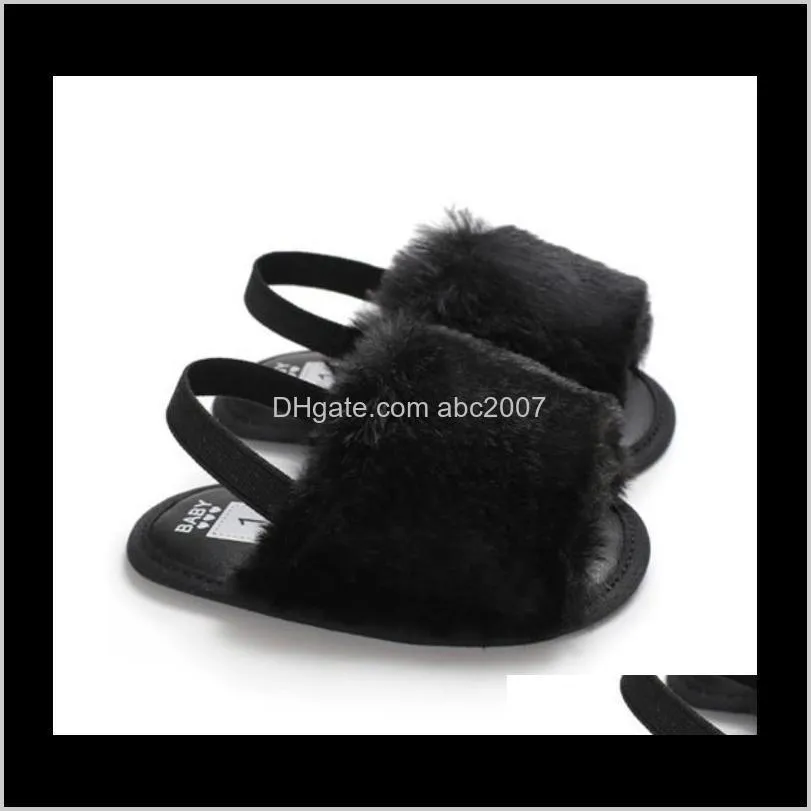 Newborn Girl Slippers 2020 Baby Soft Sole Cradle Shoes Cute Fluffy Fur Summer Sandals1