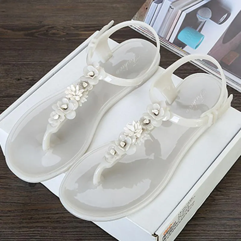 Sandals Fashion Women Flowers Plastic Summer Flat Flip Flops T