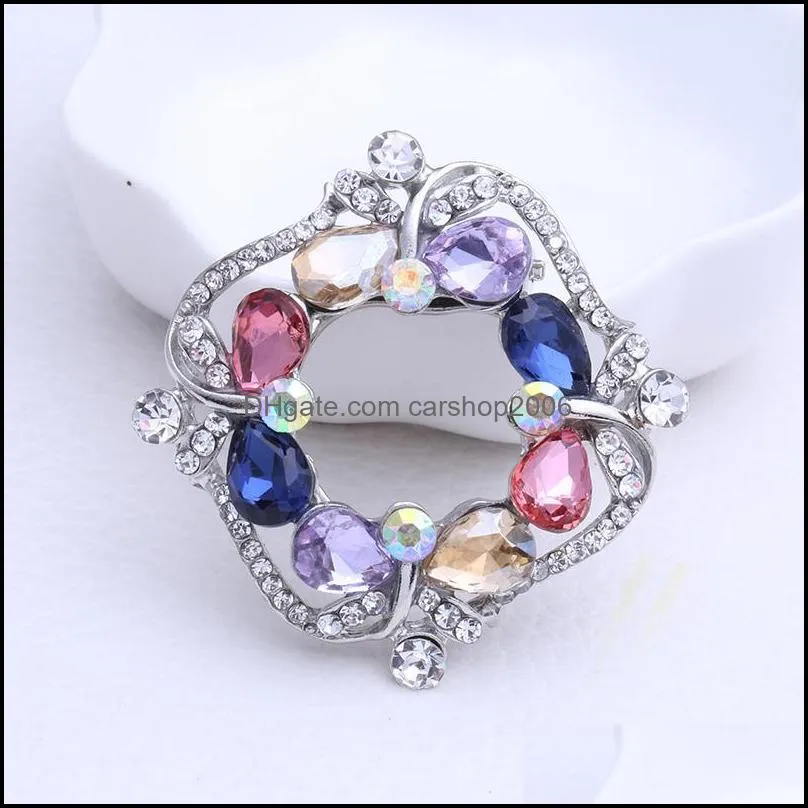 Pins, Brooches 1pcs 41x39mm Geometric Square Crystal Brooch Scarves Buckle Dual-use For Women Wedding Dress Accessories